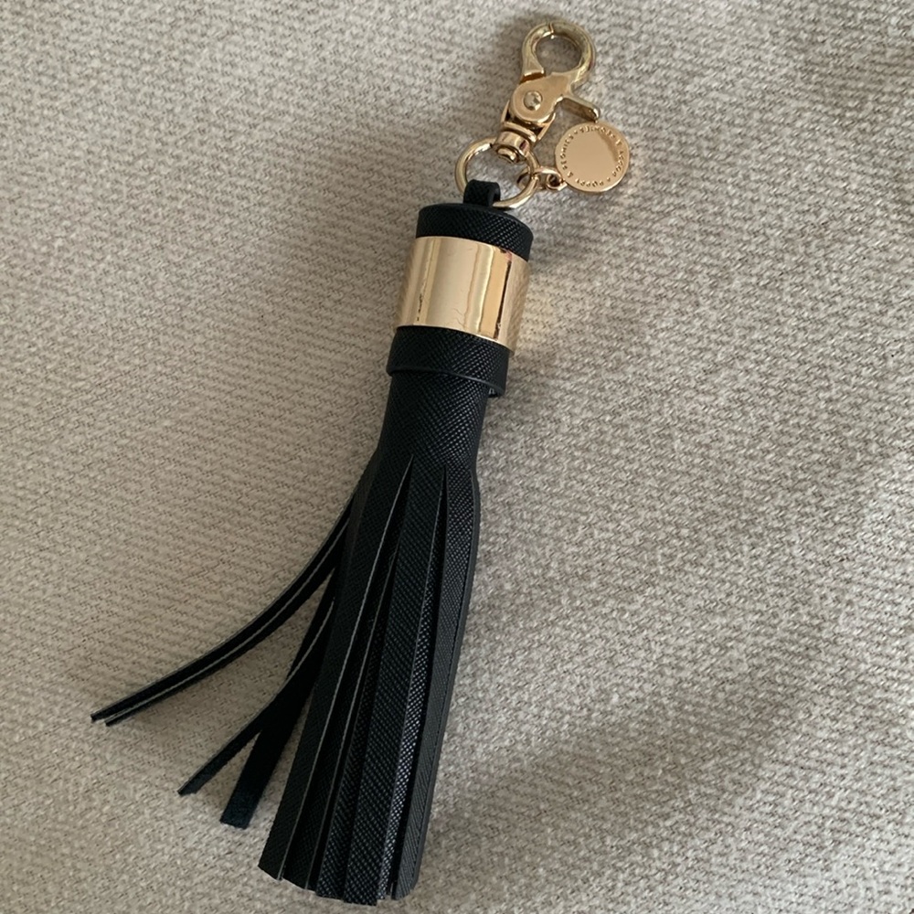 Poppy & Peonies Bag Charm Single Tassel Black Gold Tone